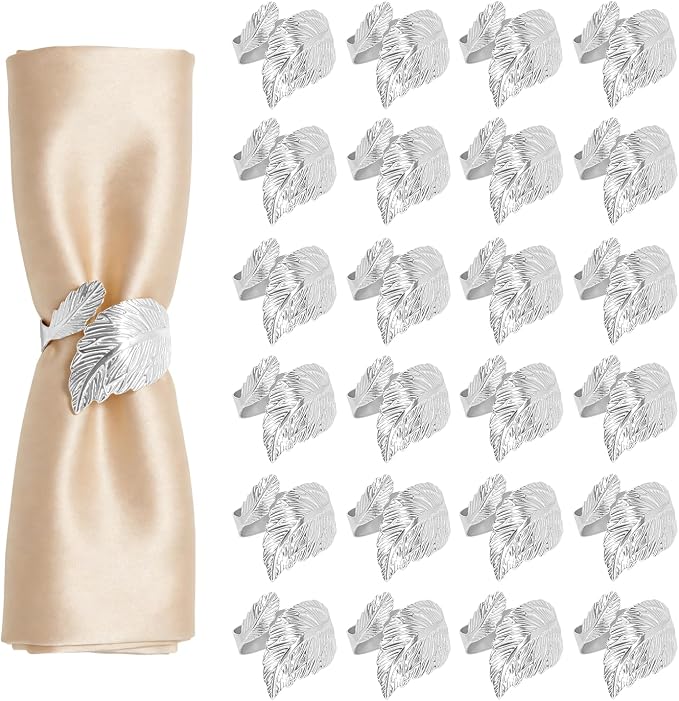 Napkin Rings Set of 6 Silver Napkin Holder Buckles | Leaf Shaped Napkin Ring by Unknown