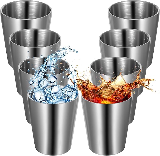 8Pack Stainless Steel Cups 10oz Silver Double Wall Vacuum Metal Tumbler Cups by Unknown