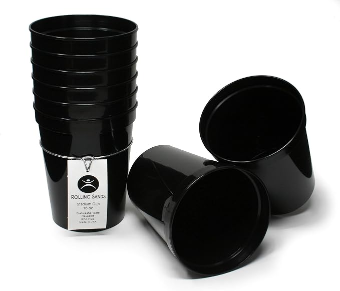 Rolling Sands 16 oz. Reusable Plastic Stadium Cups, 8 Pack, Made in USA by RollingSands