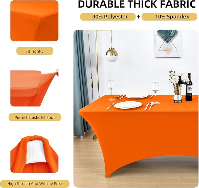 2-Pack 6ft Spandex Table Covers for Rectangle Standard Folding Tables - Wrinkle Resistant Stretch Tablecloths - Ultimate Fitted Table Protector for Parties, Trade Shows, Banquet