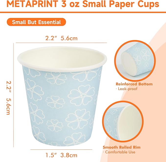300 Pack 3 oz Bathroom Cups, Disposable Paper Cups with Rolled Rim, Small Paper Mouthwash Cup for Guest Bathrooms, Vanity & Office Use, Mist blue