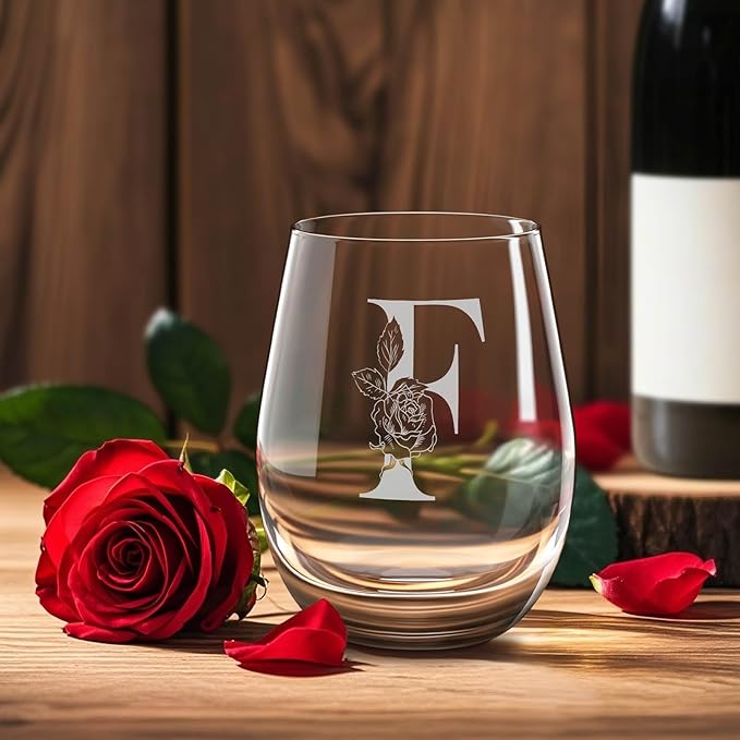 Valentines Day Gifts for Her, Gifts for Women Her Friend Mom Grandma Wife Sister Bridesmaid Nurse, Birthday Galentines Mothers Day Christmas, Personalized Initial Customized Wine Glasses 18OZ(F)