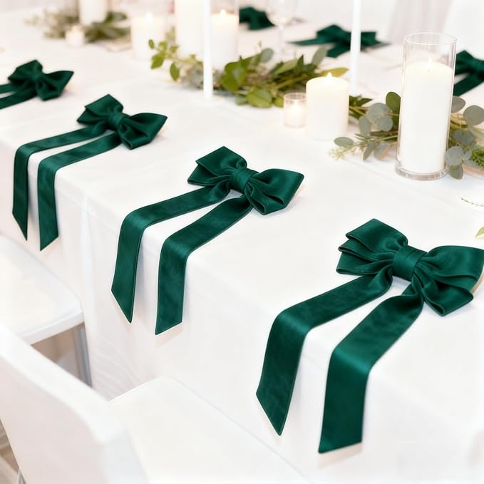 Bow Napkin Rings for Christmas, Wedding, Party, Holiday Table Decor (Dark Green, 6 pcs)