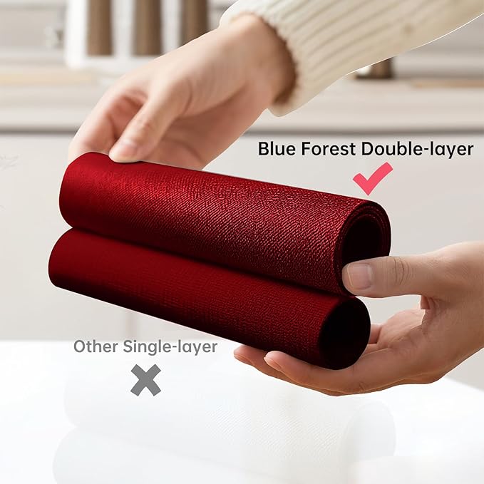 Blue Forest Placemats Set of 8, Dual-Layered Thickened Faux Line Table Mats Heat Resistant Machine Washable Wrinkle Free Place Mats for Kitchen Dining Outdoor/Indoor (Red)
