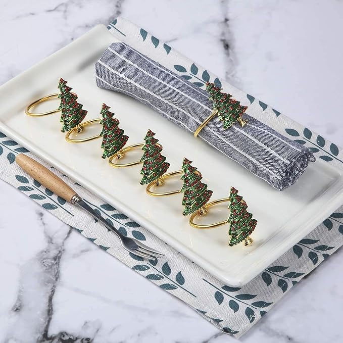 Napkin Rings Set of 8 Silver Set of 8 Napkin Rings Christmas, Holidays, Thanksgiving (Christmas Tree-1)