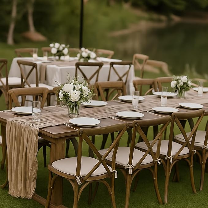 3 Pack Brown 10FT Cheesecloth Table Runner –120 Inch Rustic Gauze Table Runners - Image 4