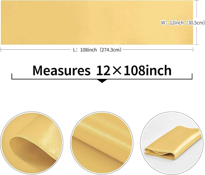 4-Pack Light Gold Satin Table Runner 12 x 108 Inch Long Bright and Smooth Silk - Image 3