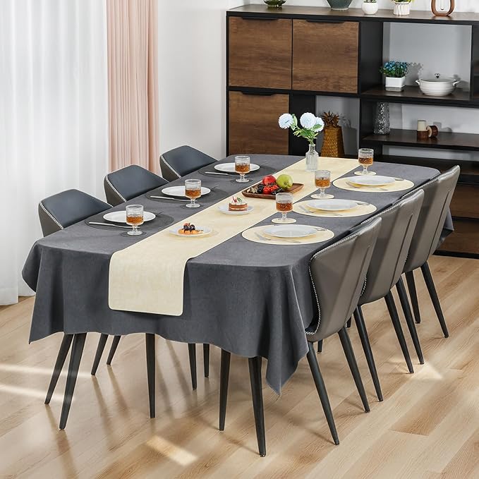 Myir JUN Round Placemats, Dual Sided Faux Leather Place Mats Set of 6 Indoor/Outdoor Non-Slip Washable Table Mats (Gray Cream-White, Set of 6)