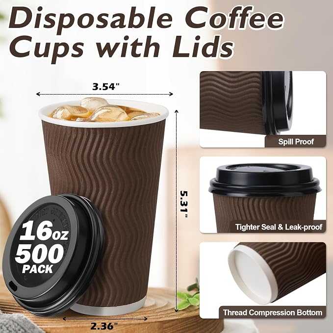 500 Pack 16 oz Insulated Disposable Paper Coffee Cups - Image 2