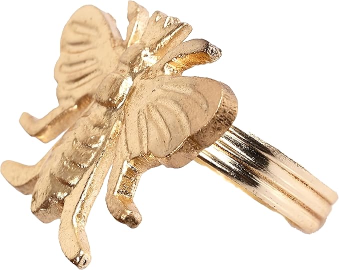 CLEENTABLE Elegant Bee Napkin Rings Set of 12 - Decorative Metal Napkin Rings Holiday Napkin Holders for Table Settings, Special Occasions, Decor & Gift Giving Ideas (Gold)