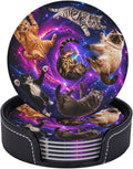 Cosmic Galaxy Cat Art Leather Coasters Set of 6 by NeuKim