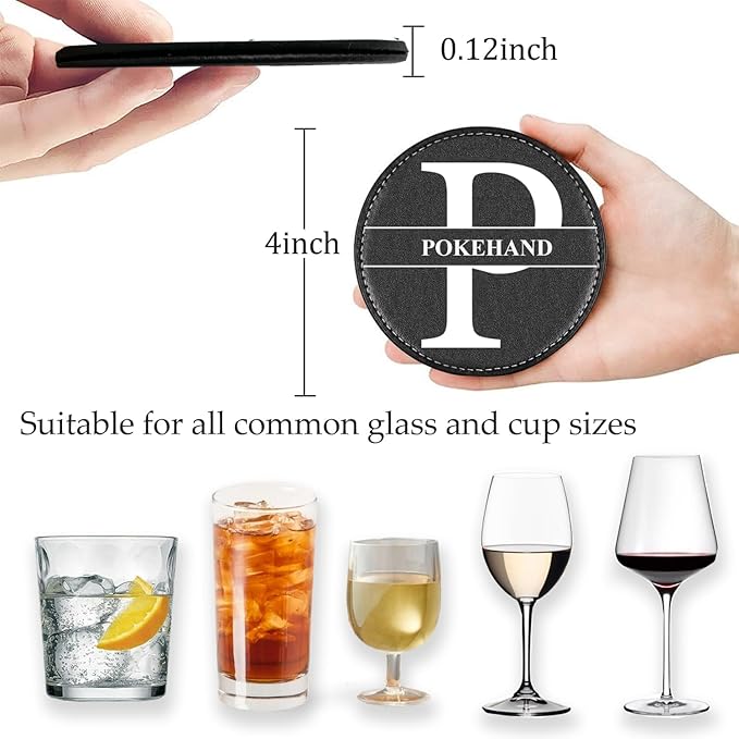 Personalized Coasters,Custom Set of 6 Leather Coaster for Drinks with Holder,DIY Customized with Name/Photo/Logo Non-Slip, Heat Resistant, Waterproof for Bars, Kitchens, Home Apartments