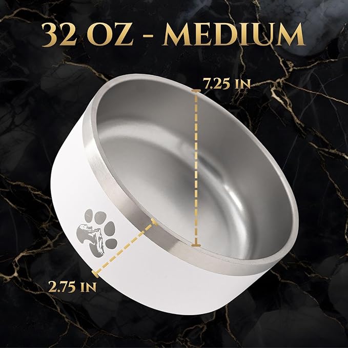 Stainless Steel Dog Bowl for Small-Large Dogs | Double Wall Insulated, Non-Slip Base Heavy Duty Water and Food Bowls for Dogs & Cats | Pet Safe BPA Free & Dishwasher Safe | 32 Oz - Red