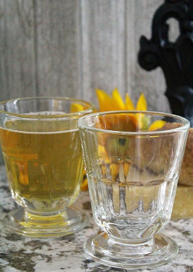 La Rochere Perigord Footed Glass Cups Set of 6 – Classic French Glassware with Faceted Ribbed Design – Pressed Glass Goblets with Stem for Water, Juice, Cocktails & Everyday Entertaining (7.8 Oz)