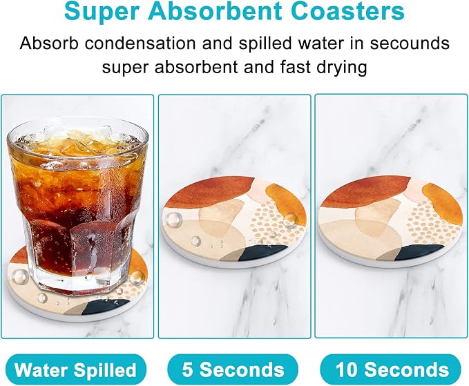 Coasters for Drinks, Kitchen Home Decor Housewarming Gift, Round 4 in - Image 3