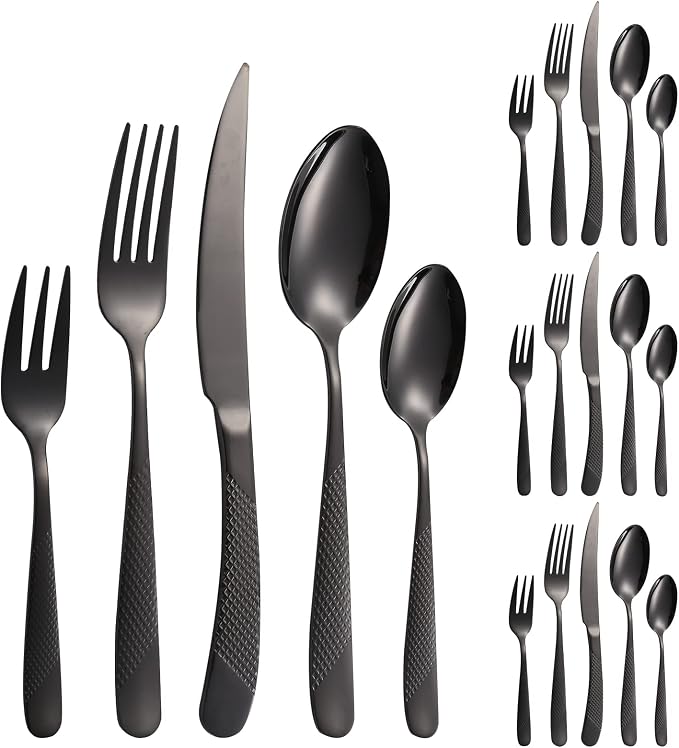 A·HOUSEWARE Black Silverware Hammered Flatware Kichen Stainless Steel Cutlery - Image 9