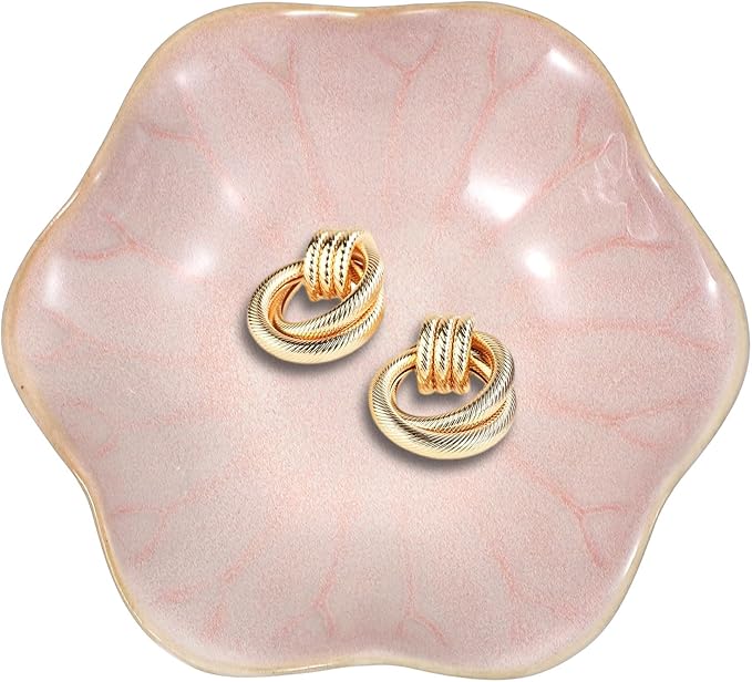 uxcell 1Pcs Ceramics Jewelry Plate, Lotus Leaf Shape Key Holder Bowl for Entryway Table Decor Small Ring Tray Dish Gift for Women Girlfriend, Pink