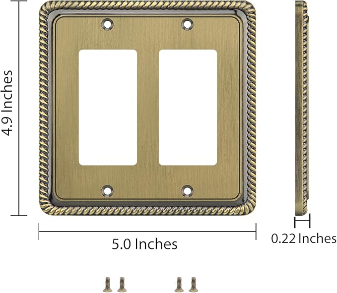 Henne Bery Rope Edge Decorative Wall Plate Switch Plate Outlet Cover (Double Decorator, Antique Brass)