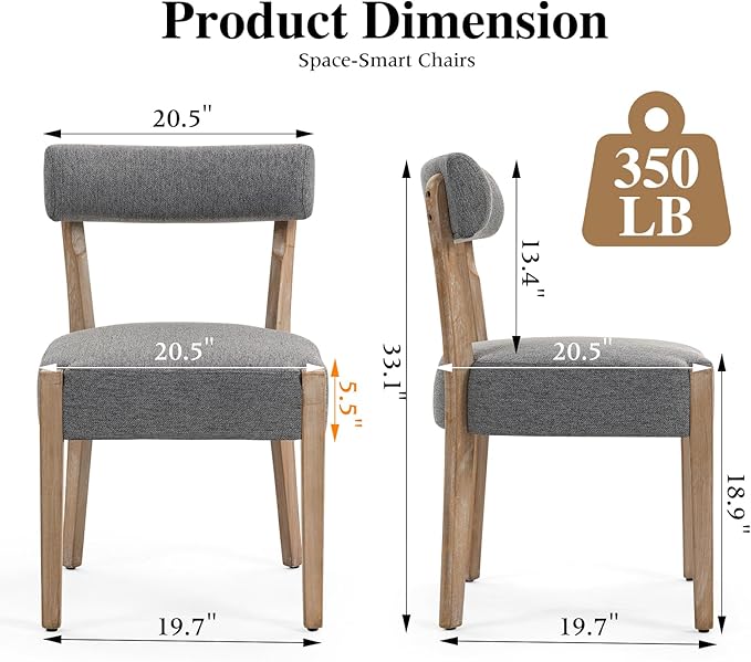 Dining Chairs Set of 4,Mid Century Modern Dining Chair Set - Linen Upholstered Low Back Kitchen & Dining Room Chairs with Woven Design,Grey Fabric