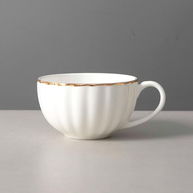 Bone China Tea Cups and Saucers Set – White Luxury Fine Porcelain Mugs - Image 2