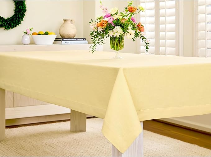 Solino Home Linen Tablecloth for Rectangle Tables 60 x 108 Inch - 100% Pure Linen Golden Straw Table Cloth - Fete, Machine Washable Cloth Tablecloth for Spring, Easter