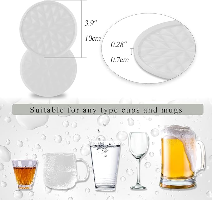 Silicone Coasters for Drinks[8 Pack, No Holder]- Cup Mat for Tabletop Protection-Non-Slip, Non-Stick, Coffee Table Decor, Great Gift for Any Occasion, Semi Transparent