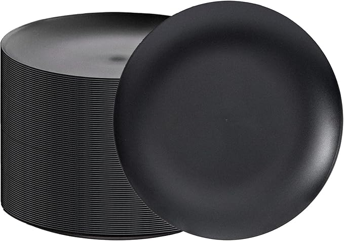 EI enjonirinjonir 80pcs Black Plastic Plates Disposable for Dinner,10.25inch Party Plates Disposable Heavy Duty,Elegant Matte Plastic Plate Frosted is Ideal for Wedding/Birthday//Tables Decoration