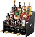 KLM 4-Tier Wood Display Shelf, Black Modern Bottle Organizer, Countertop Bar Stand for Liquor, Coffee Syrup, (Black)