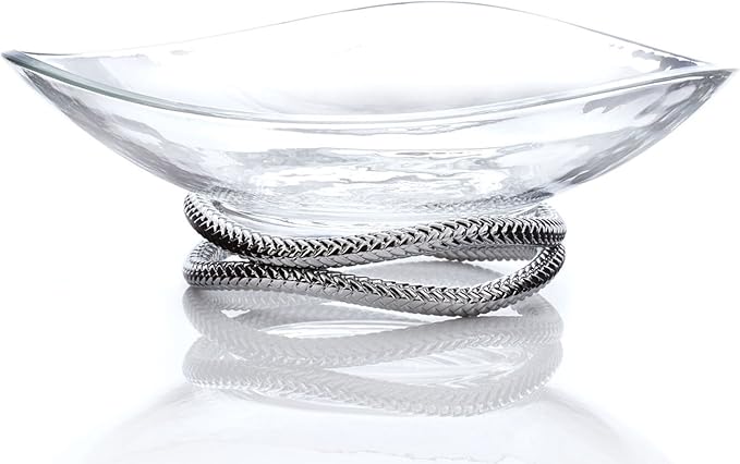 nambe Braid Centerpiece Bowl | Fruit Display Bowl | Decorative Bowl for Table Décor or Kitchen Counter | Chrome Plate and Glass | Modern Centerpiece | 11-Inch