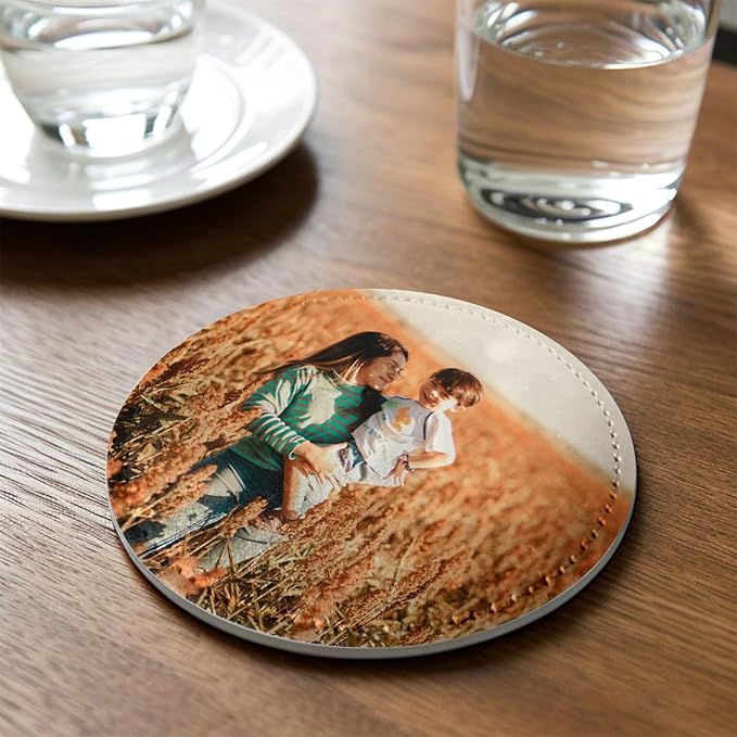 Custom Leather Coasters Set of 6 with Holder, Personalized Coasters with Logo Photo Text,Customized Coaster for Coffee Table Bar Wine Cup Kitchen Desktop Decor (Style 1)
