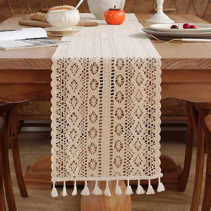 meioro Crochet Lace Table Runner, 12x56 Inch Boho Cotton Table Runners - Image 3