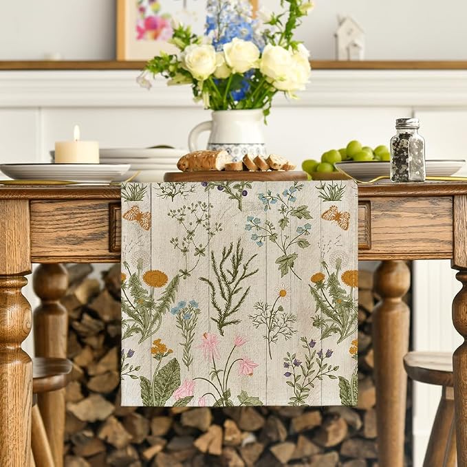 Artoid Mode Wood Wild Flowers Floral Spring Table Runner, Seasonal Summer - Image 2