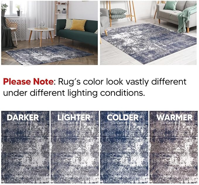 Keen Home Design Area Rugs - 2x16 Non-Shedding, Abstract Rugs for Kitchen, Living Room, Bedroom, Dining Room, Entryway - Size: 2'8" x 16', Navy/Grey/White