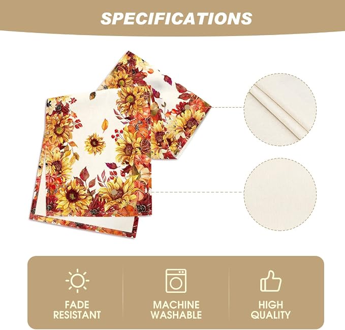 Artoid Mode 210 GSM Fall Table Runner 13x48 Inch Home Party Decor | Sunflower - Image 5