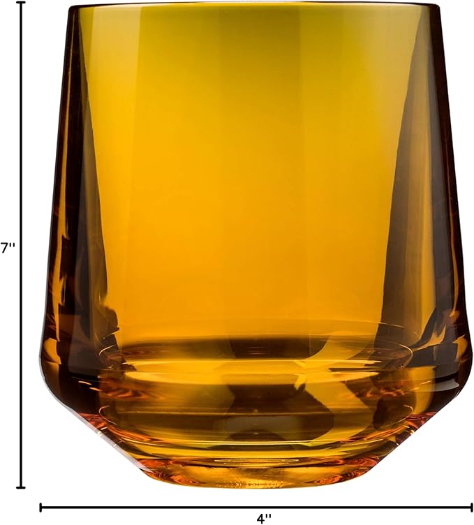 Drinique Unbreakable Stemless Wine Glasses - Set of 4 - Made in USA 12 oz Tritan Unbreakable Plastic Wine Glasses, Reusable for Indoor or Outdoor Use, BPA Free & Shatterproof, Amber
