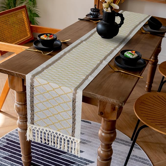 EMMTEEY Macrame Table Runner Boho Style 36 Inches Long, Hexagonal Yellow | - Image 6