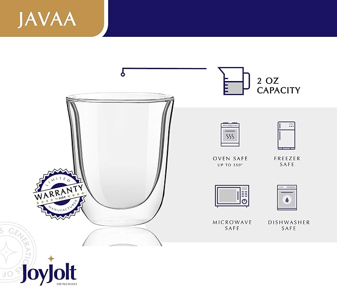 JoyJolt Javaah Double Walled Espresso Glasses Espresso Cups Set of 2 | 2-Ounces - Image 5