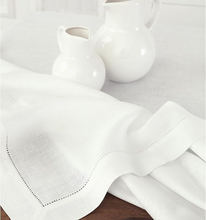 Solino Home Linen Tablecloth for Rectangle Tables 60 x 156 Inch - Classic Hemstitch 100% Pure Linen White Table Cloth - Machine Washable Cloth Tablecloth for Valentines, Spring, Easter