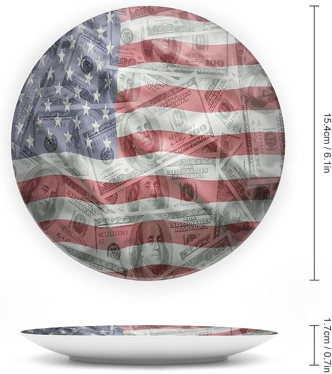 Ceramic Plates, American Flag Decorative Ceramic Plates, Dolar Exchange, 10 Inch, Household Plates Decorative, Multicolor