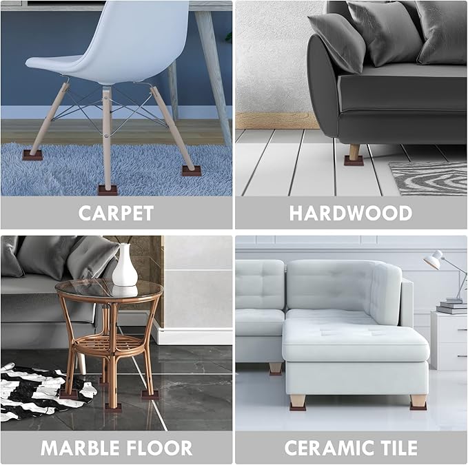 3X3 Rubber Caster Cups, Non Slip Furniture Pads, Anti-Slip Furniture Gripper, Anti Skid Furnitures Feet, Anti Slide Floor Protector for Bed Couch Stoppers (4 Pack, Black)