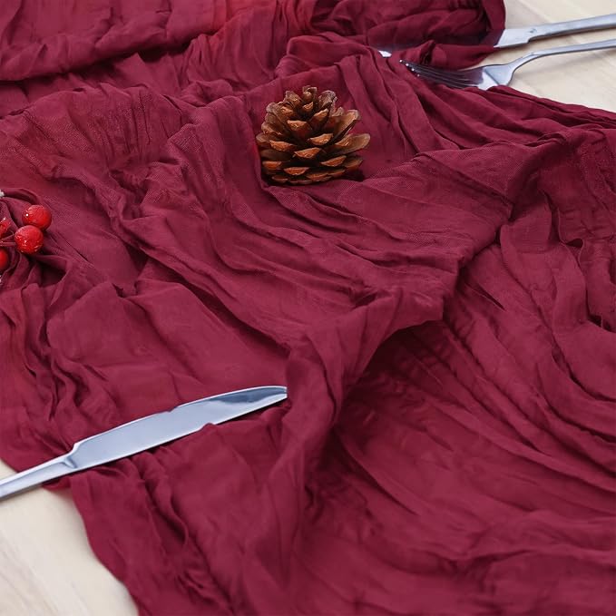 3 Pack Burgundy Red Cheesecloth Table Runner 120 Inch Boho Wedding Decor | - Image 6