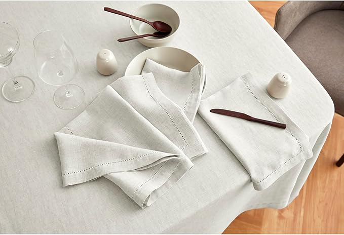 Solino Home Linen Tablecloth 70 x 90 Inch - 100% Pure Linen Light Flax Table Cloth for Rectangle Tables - Sonoma, Machine Washable Tablecloth for Spring, Easter