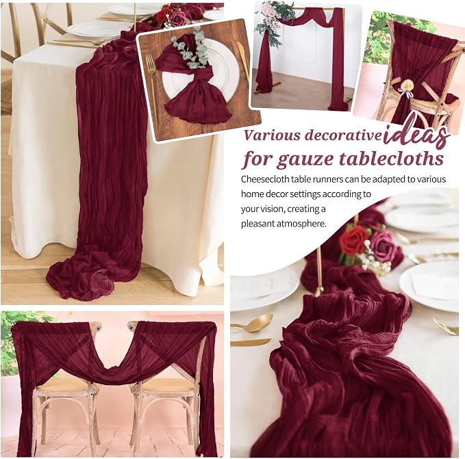 Pesonlook Cheesecloth Table Runner Burgundy, 10 Pack 17.7x108 inch, Long | - Image 7