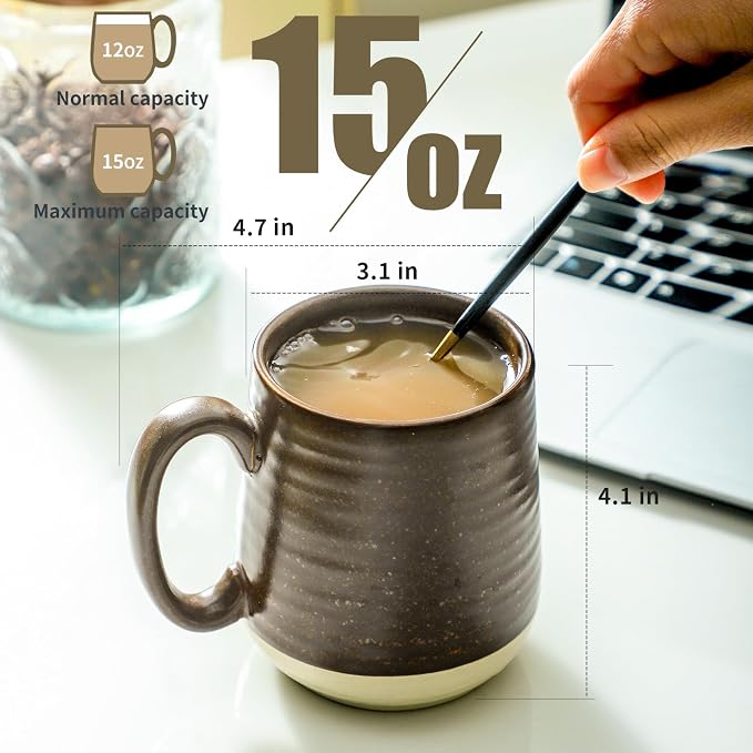 Hasense Coffee Cups Set of 6, 15 oz Stoneware Coffee Mugs - Image 2