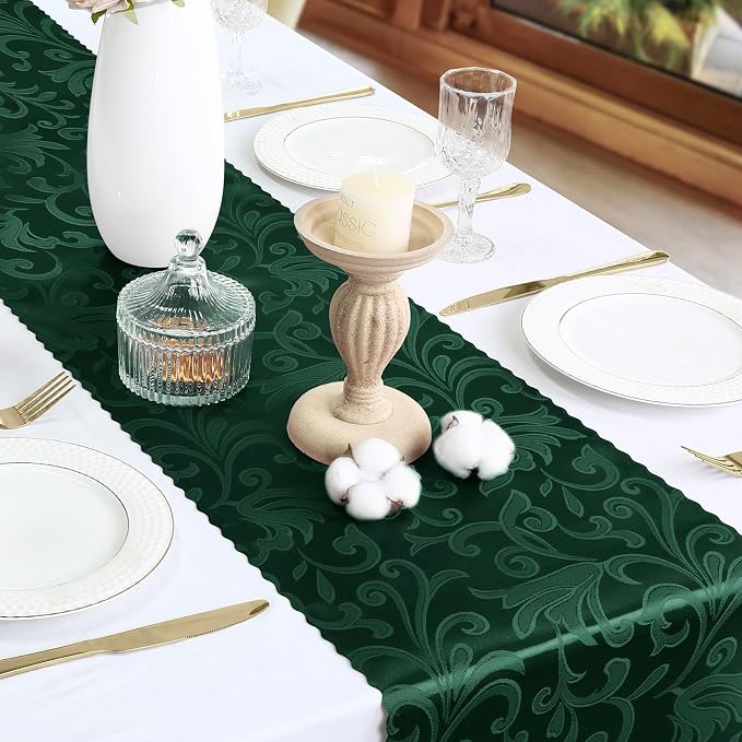Green Satin Table Runner 12 x 108 Inch, 6 Pack | Bright Smooth Damask, Silky - Image 4