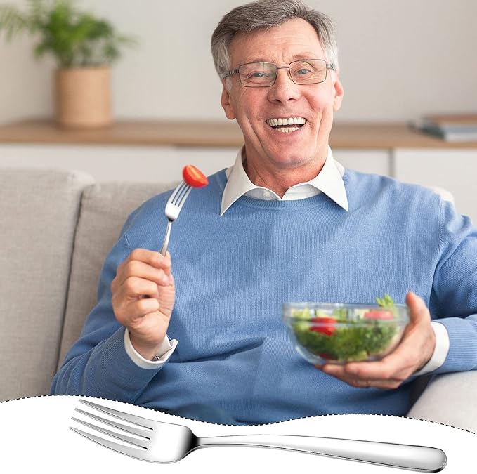 Bonuci 6 Pcs Weighted Utensils for Hand Tremors and Parkinsons Patients Weight Silver Cutlery Set Utensils for Eating Spoons for Adaptive Eating Flatware(Silver)
