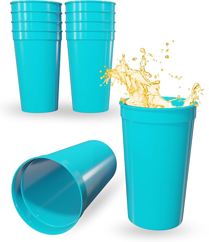 PartyPrints 10 Pack 22 oz Turquoise Reusable Blank Plastic Cups, Colored by PartyPrints