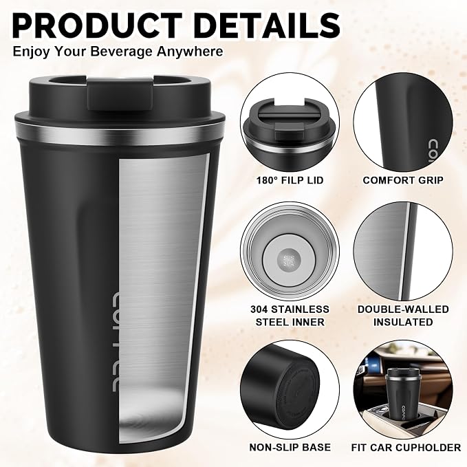 MOMSIV 17oz Travel Coffee Mug, Insulated Coffee Cup - Image 6