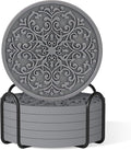 Drink Coasters, Coasters Set of 6 for Cup with Holder, Non-Slip Silicone Cup Mats for Hot and Cold Drinks, Cute Absorbent Coffee Bar Accessories Table Decor, Grey