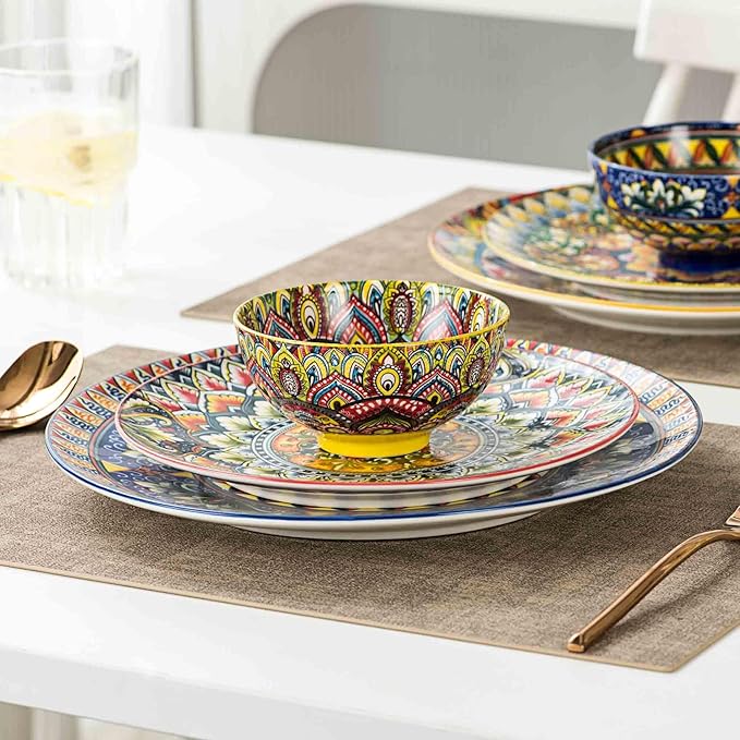 Henten Home Ceramic Dessert Bowls Set of 4, Bohemia 10 oz Snack Serving Bowl, Porcelain Colorful Bowls for Sauce, Fruits, Ice Cream, Soup, Decorative, Microwave & Dishwasher Safe